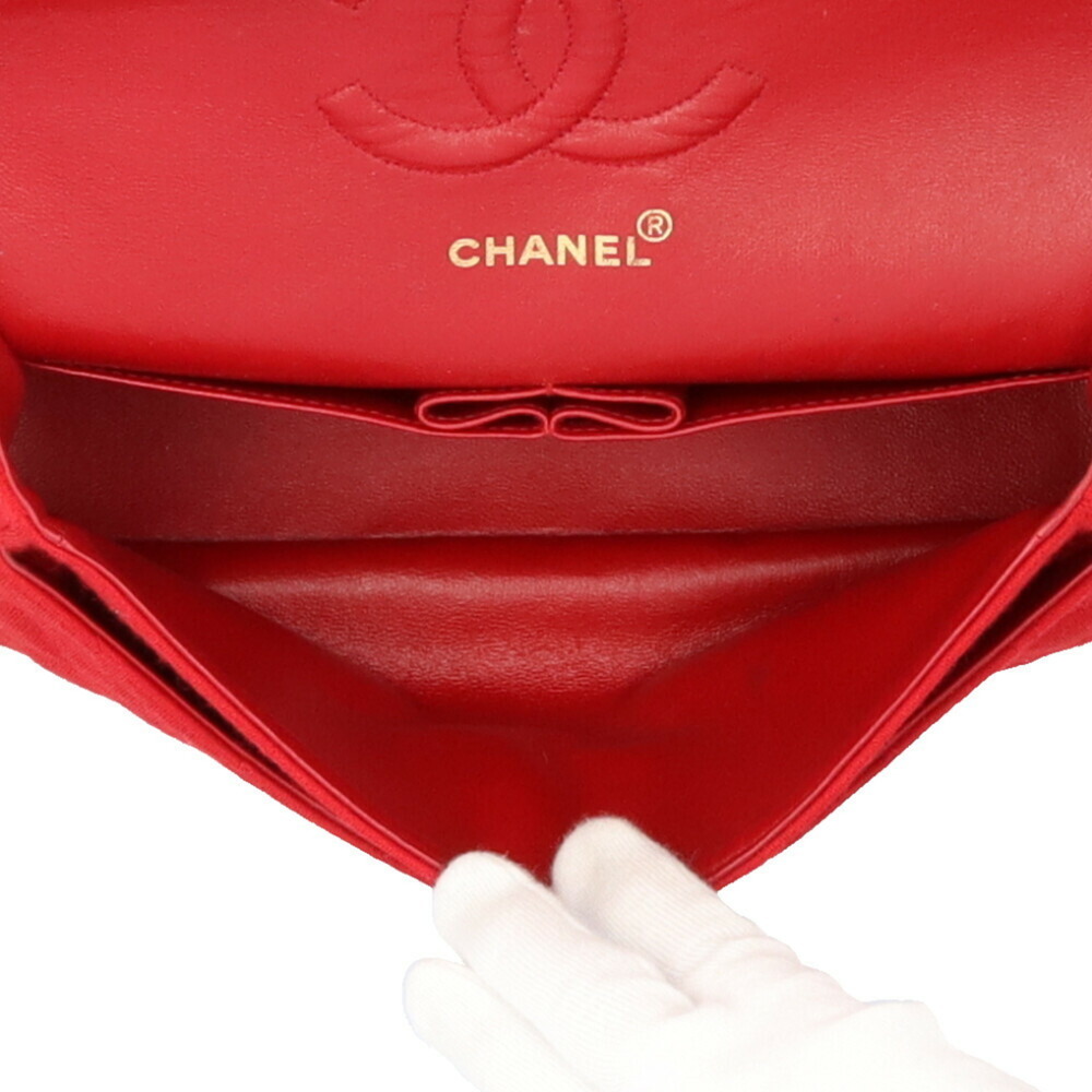 CHANEL W Flap Matelasse Shoulder Bag Cotton Red Women's - Picture 6 of 9
